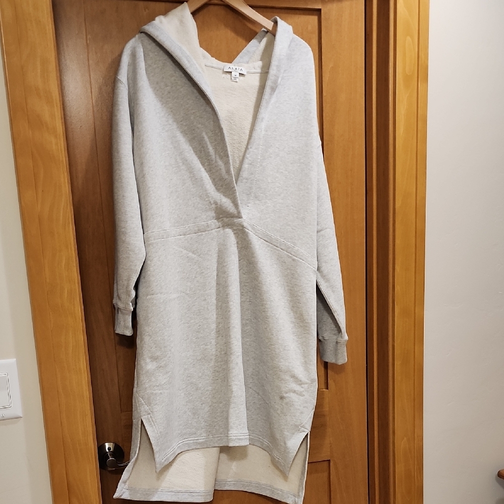 Alaia Gray Hooded Longline Sweatshirt